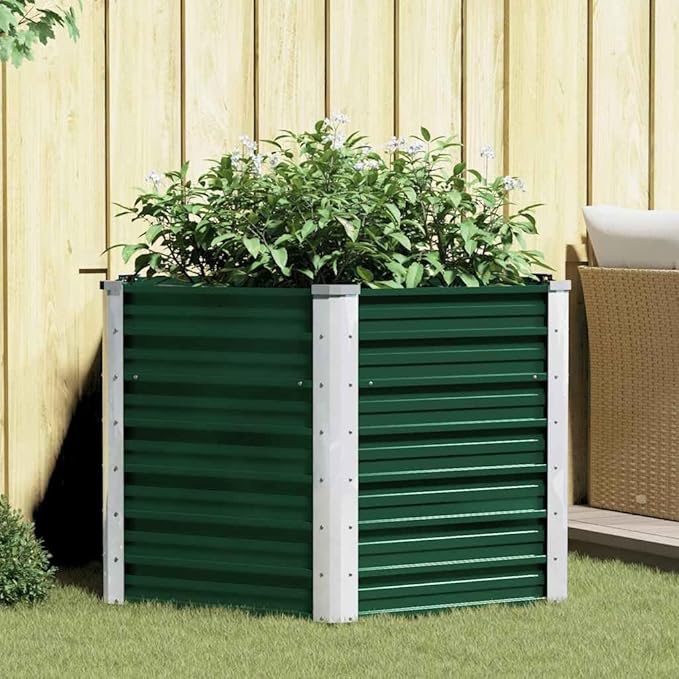 Hexagonal Green Galvanized Steel Raised Garden Bed 50.8x50.8x30.3 Inch Planter for Outdoor Plants Weathered Finish Tall Raised Bed for Gardening