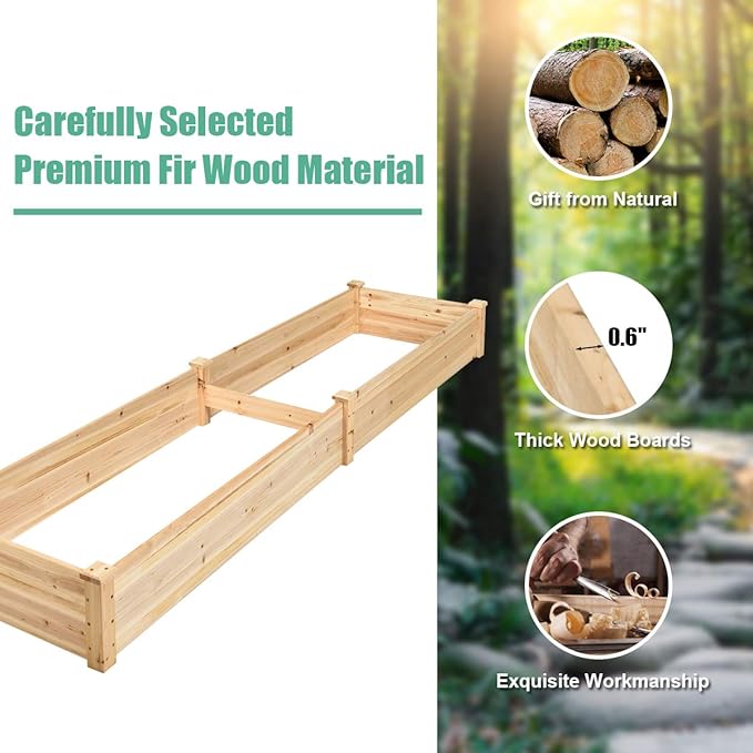 S AFSTAR Wooden Raised Garden Bed Divisible Planter Box Kit Outdoor Elevated Flower Planting Raised Bed Above Ground Planters or Vegetables Grass Lawn Yard Backyard Patio (97 L x 25 W x 10 H)