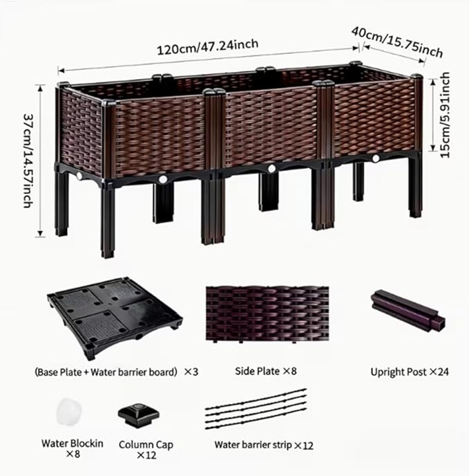 CloudDream 3Piece Brown Raised Garden Box Set Ideal for Growing Vegetables Herbs Flowers &amp Succulents. with Built-in Drain outlets andit Works Well Indoors and Outdoors Suitable (Brown)