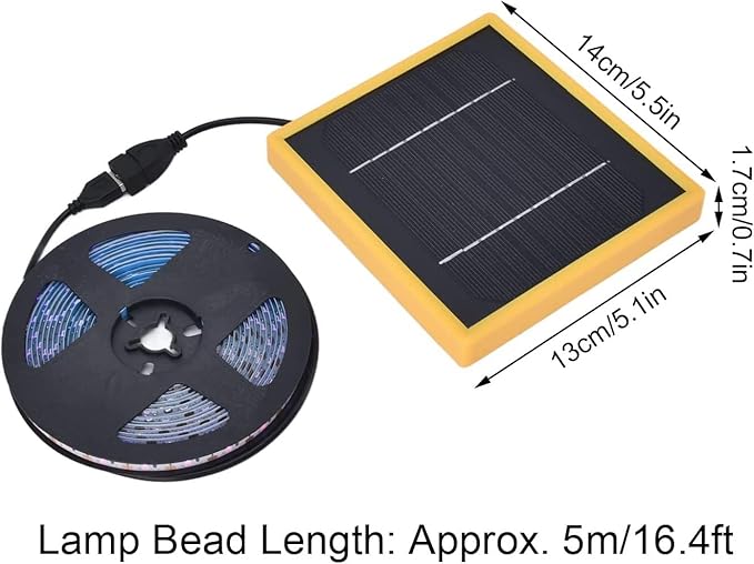 Solar Panel LED Grow Light Full Spectrum 5V Grow Light Strip 5M Waterproof 2835 LED Chip Phyto Lamps 16.4ft Flower Seed Hydroponic Light For Indoor Plants Greenhouse Hydroponic Seedling Growing Lamp