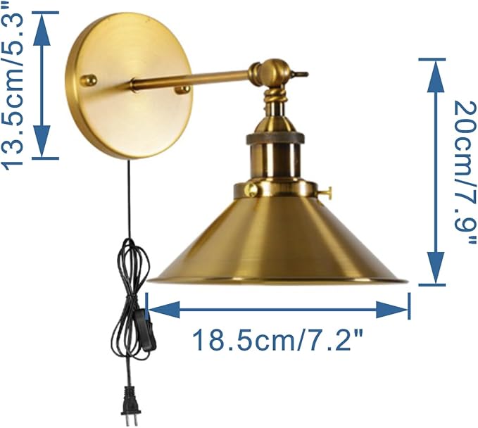 2-Pack Hook Type Wall Mounted Plant Light for Indoor Growing Full Spectrum White Light 6000K 25W Vintage Gold Plug in Cord Timing Wall Lamps for Plants Flowers