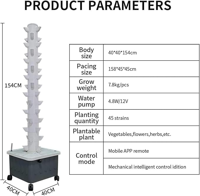 45Holes Hydroponic Grow Tower Vertical Hydroponics Indoor Self-Watering Growing System Soilless Cultivation Grow Tower Aeroponics Growing Kit with Hydrating Pump//1pc