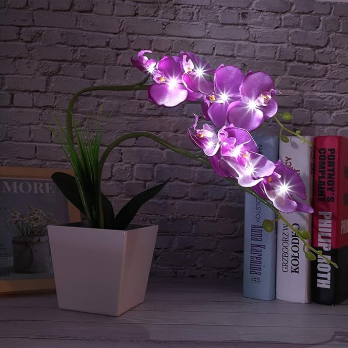 9LED Artificial Flower Pot Lamp Simulation Phalaenopsis Bonsai Flower Light Foldable DIY Decorative LED Flower Lamp with Bright White LEDs for Home Office Garden