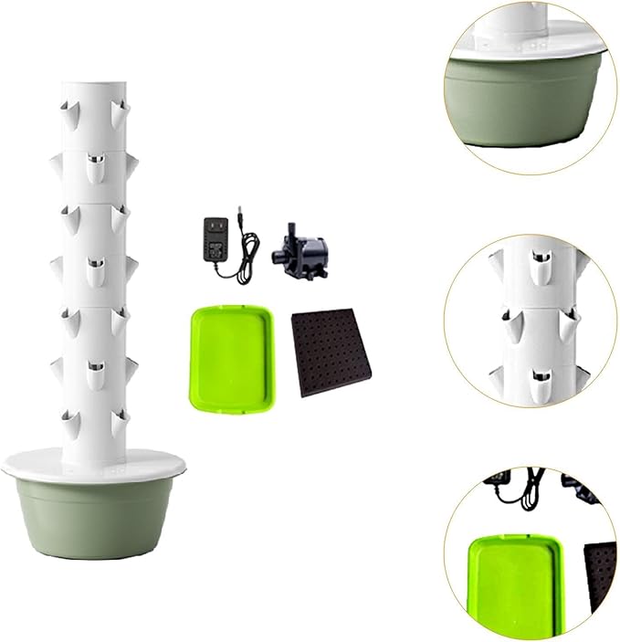 Hydroponic Tower Hydroponics Growing System Kit Accessories Gardening Pots Practical Vertical Planter for Strawberries Green M