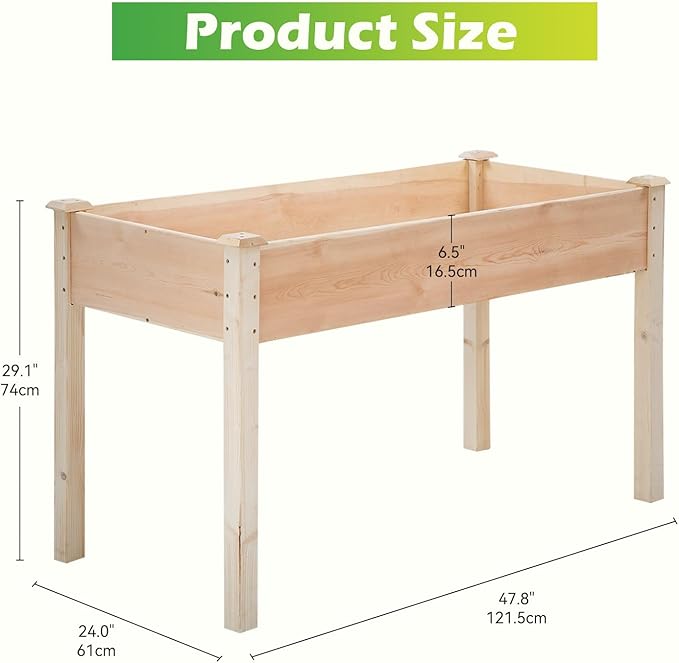 Wooden Garden Bed Raised Garden Bed Elevated Wood Planter Box Stand Patio Planter Grown Box for Backyard Patio Balcony w/Bed Liner Outdoor &amp IndoorNatural