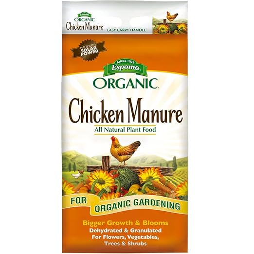 Espoma Organic Chicken Manure 25 lb. Bag. All Natural &amp Organic Fertilizer for All Flowers Vegetables Trees and Shrubs. for Organic Gardening.