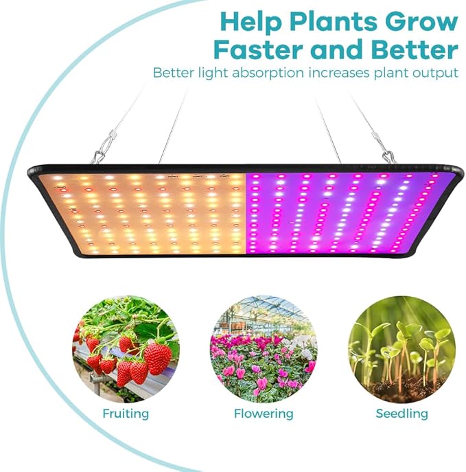 2 Pack 2000w Update New LED Grow Light Panel 225Leds Lamp for Indoor Plants Sun Like with White UV IR LEDs Grow Tent Greenhouse Veg and Bloom Seedlings Hydroponics Full Spectrum US Plug with Hook