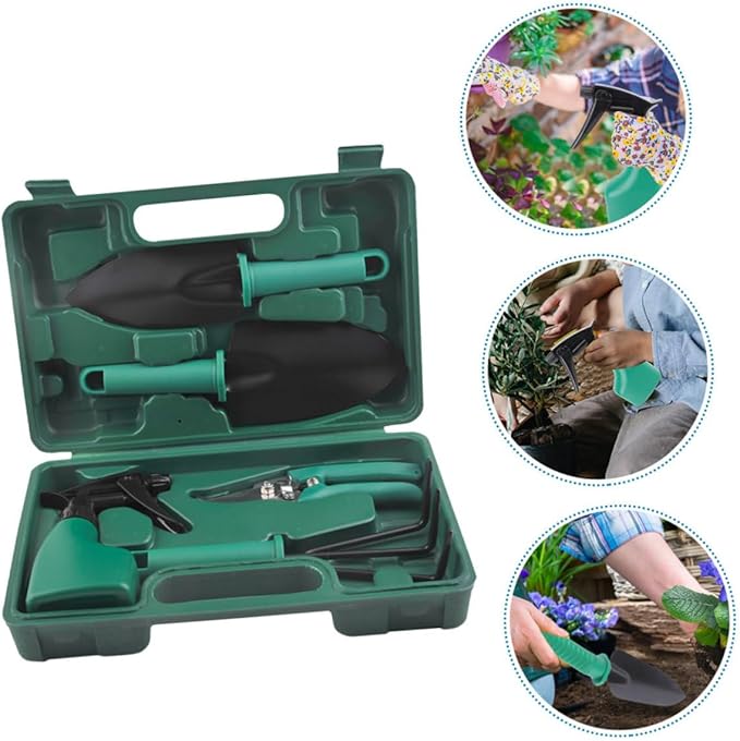 5pcs Garden Tool Set with Steel Shovel Rake Pruning Shears and Portable Carrying Case for Outdoor Planting and Flower Gardening