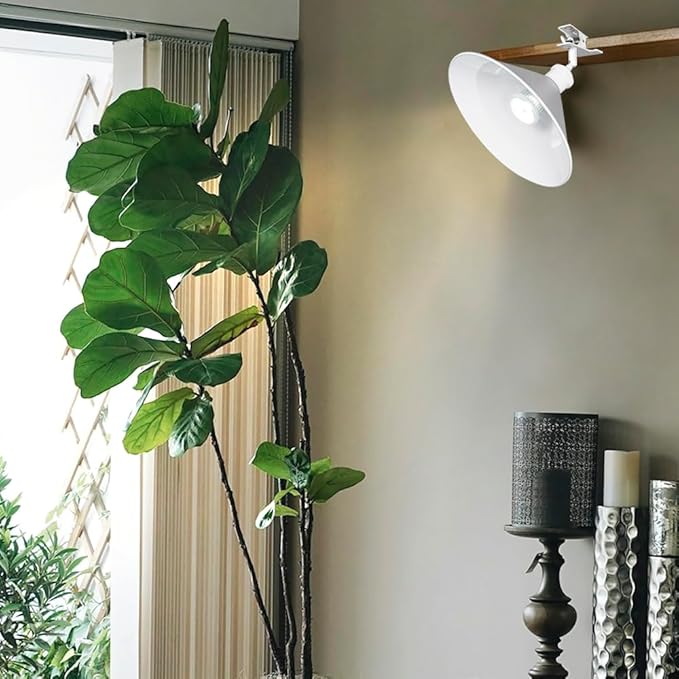 Clip Mount 5.9Ft Plug in Timing Cord Plant Light Full Spectrum White Light White Base Grey Metal Shade Adjusted Angle Modern Clamp Light for Indoor Plants