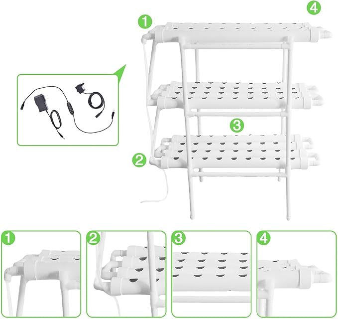 Hydroponics Growing System 108 Pods | 3 Layers 12 40 Long Food-Grade PVC-U Pipes | Outdoor Hydroponic System with Water Pump &amp Timer | Nest Basket and Sponge for Leafy Vegetables