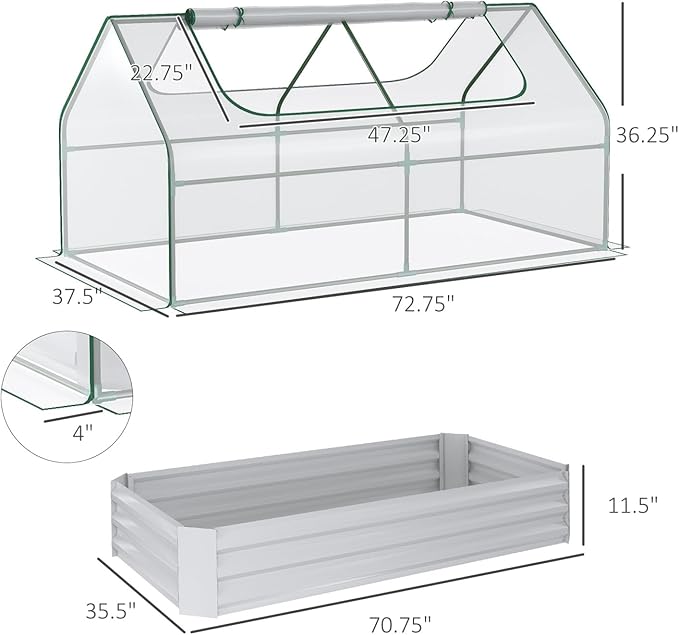 6' x 3' Galvanized Raised Garden Bed with Mini PVC Greenhouse Cover