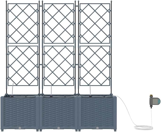 3-Pack Light Grey Steel Raised Garden Planter 47.2x15.8x55.9 Outdoor Box with Irrigation Elevated Patio Balcony Bed for Herbs Tomatoes