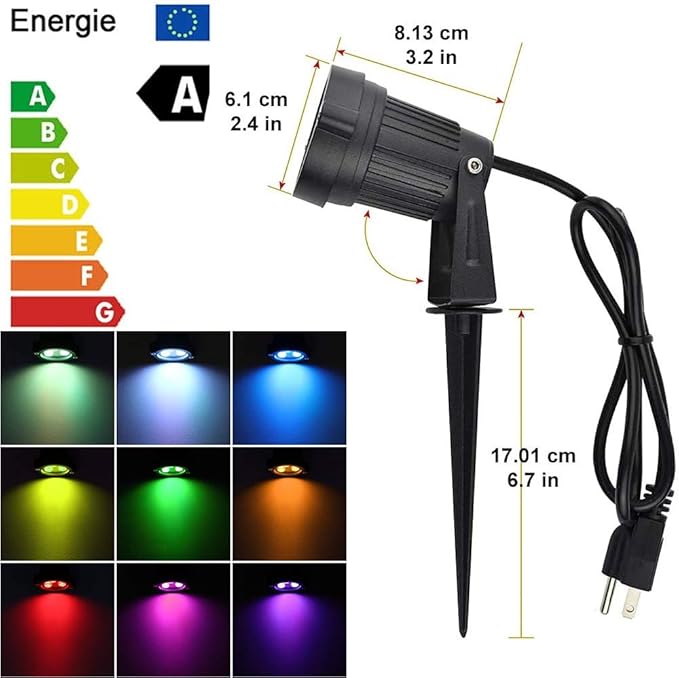 Pack of 2 Outdoor LED Landscape Lights Waterproof Spotlight with Spike Stand and Plug for Driveway Outdoor Lawn Lighting Flood Garden Yard (6W Plug RGB)