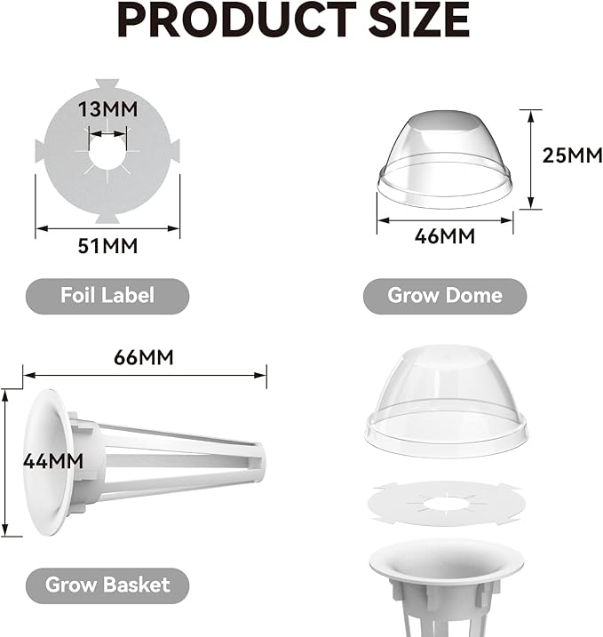inbloom 12 Pods Hydroponics Growing System Black and 20 Pcs Grow Baskets 20 Pcs Grow Domes 48 Pcs Grow Labels