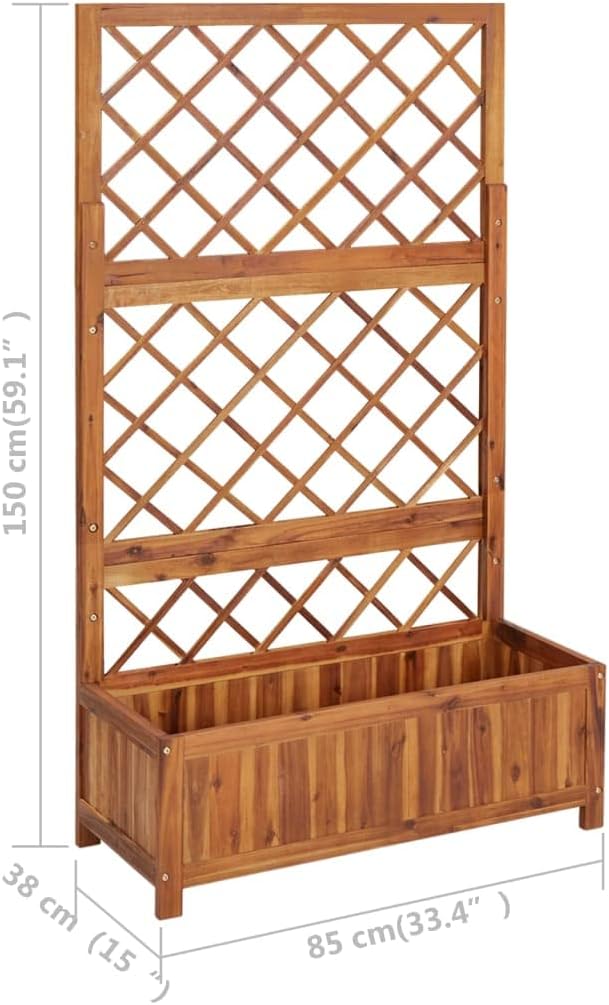 Raised Bed with TrellisWood Planter with Trellis Planter Box with Trellis Raised Garden Bed Outdoor for Plants Hanging Flower Baskets 33.5x15x59.1 Solid Acacia Wood