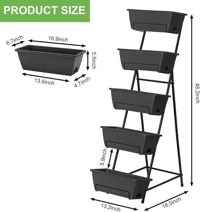5 Tier Vertical Raised Garden Bed Planter Box Vertical Raised Bed with Drainage Holes for Indoor Outdoor Herbs Flowers Vegetables Plants Grey