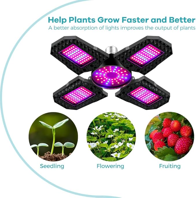 4Pack 400W Foldable Full-Spectrum Plant Growth Lights E26/E27 LED Greenhouse Hydroponic Lamps Indoor Plants Luminaires Red-Blue Spectrum for Herb Vegetable Cultivation Growth Chamber Supplement Light