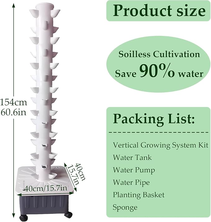 45-Plant Hydroponics Tower Vertical Planter Tower Garden Vertical Growing System Kit Indoor Planter Germination Kit for Herbs Fruits Vegetables