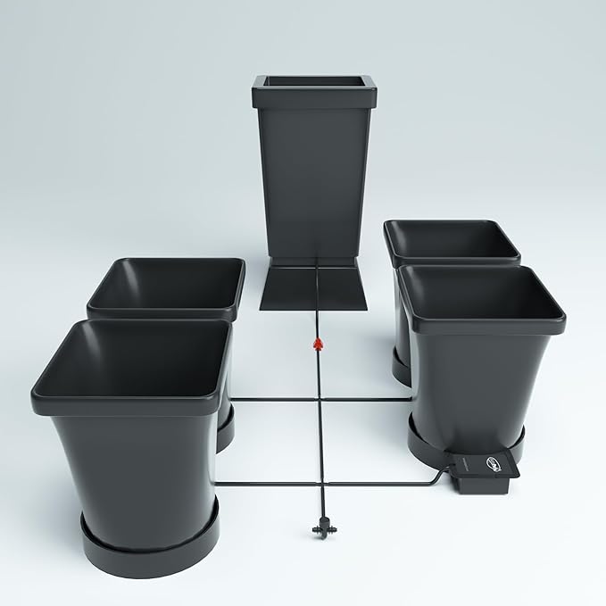 AutoPot 9 Pot XL System with 6.6 gal Pots and 25 gal Collapisble Reservoir - Self-Watering Gravity-Fed Hydroponic Indoor System Black
