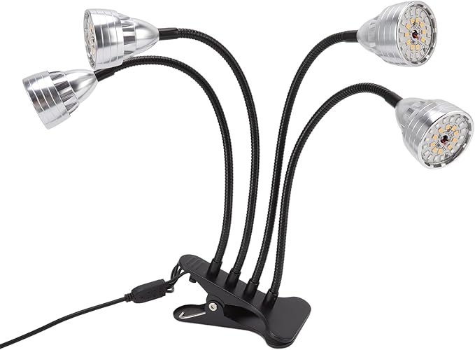 LED Grow Light Aluminium Alloy 4 Heads Bendable Adjustable USB Plant Light with Clip - Flexible 360 Degree Bending Full Indoor Growing Light Plants