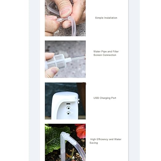 Solar Watering System Automatic Drip Irrigation Kit with Dual Pump LCD USB Battery Powered for 15 Potted Plants Indoor Outdoor Use