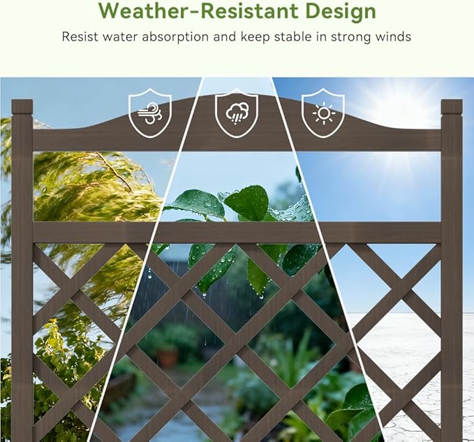 COMHOMA Raised Garden Bed with Trellis and Wheels48Inch Elevated Planter Box with Drainage HolesLattice Privacy Screen for Climbing Plants VegetablesOutdoor for Patio Balcony YardBrown