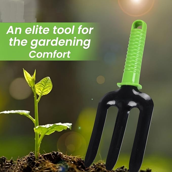 RK_Enterprises 6 Pcs Garden Tools Set (Hand Fork Trowel 3 Tooth Rake Cultivator 2 Shovel and Two Head Hoe) Terrace Balcony Gardening Accessories Kit for Home Garden Essential Farming