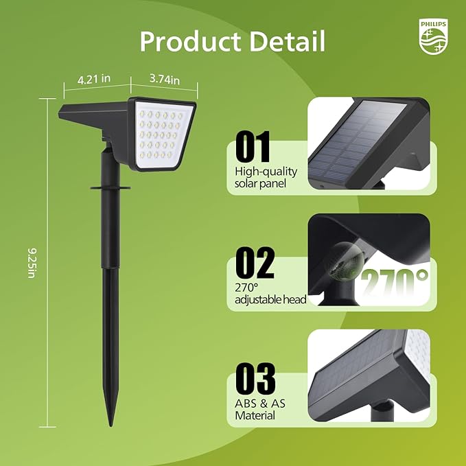 Philips 6 Packs Solar Spot Lights Outdoor Waterproof 28 LED 3000K Solar Powered Landscape Pathway Lights Dusk to Dawn Solar Spotlights for Garden Yard Lawn Walkway Driveway