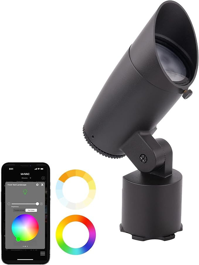 WAC Lighting LED 12V Colorscaping Smart App Controllable Landscape Lighting with RGBWW Color Changing and Tunable White Accent 15W Spot Light with Adjustable Beam Angle in Black