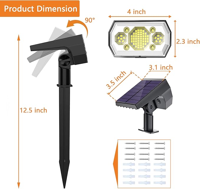 Solar Spot Lights Outdoor [6 Pack/3 Modes] Solar Landscape Spotlights IP67 Waterproof Solar Powered Outdoor Lighting Products for Landscaping Garden Yard [Cold White/62 LED] Spotlight Dusk to Dawn