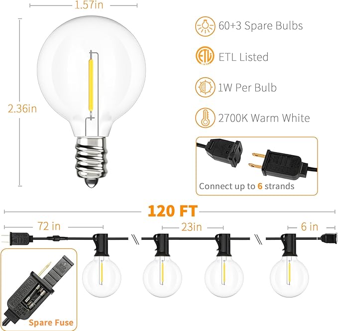 Svater Landscape Lighting Low Voltage 10 Pack Outdoor Spotlights with Transformer + Patio Light 120 FT with 63 Shatterproof LED Bulbs