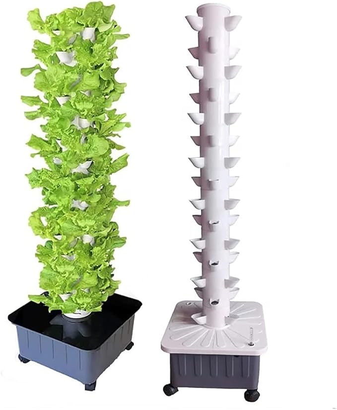 Hydroponics Tower 45 Holes Aquaponics Grow System 15 Floors Garden Tower Aeroponics Growing Kit for Herbs Fruits and Vegetables with Hydrating Pump Adapter Net Pots
