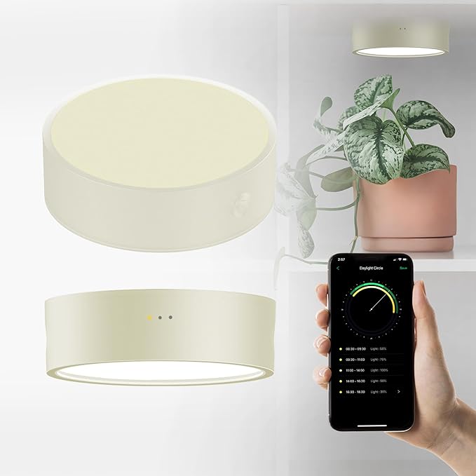ONF Mist O+ App Controlled Via Bluetooth Magnetic Full Spectrum Grow Light Colorfull LED Indoor Plant Light Puck Light 4 Level dimmable 3 Color Temperature Under Cabinet Grow Light Beige