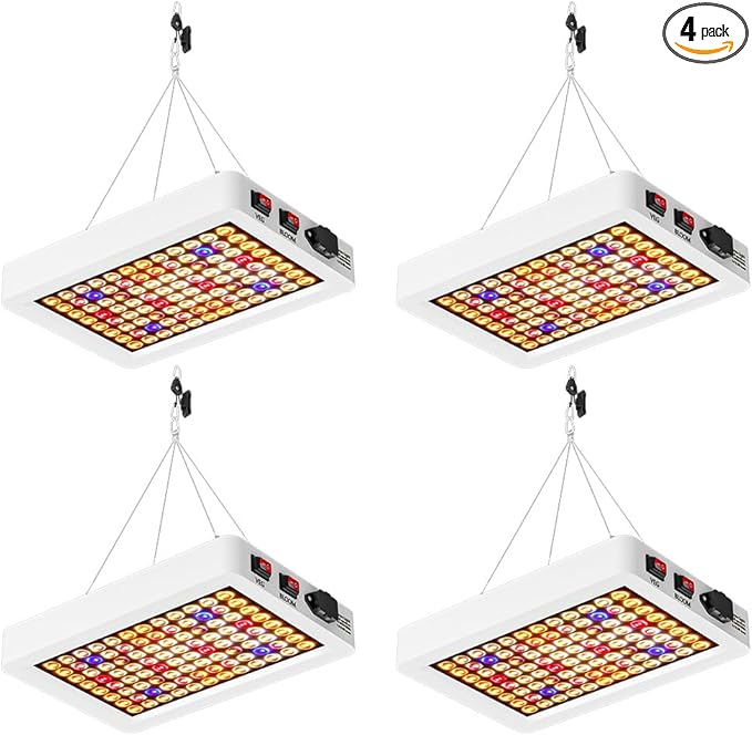 4 PCS 1500W LED Sunlight Full Spectrum Planting Lights UV/IR Diodes Dimmable/Zero Noise High Yield for Seed Starting Veg/Bloom Modes AV 100-277V US Plug Ideal for Indoor Plants Greenhouses Hydroponics