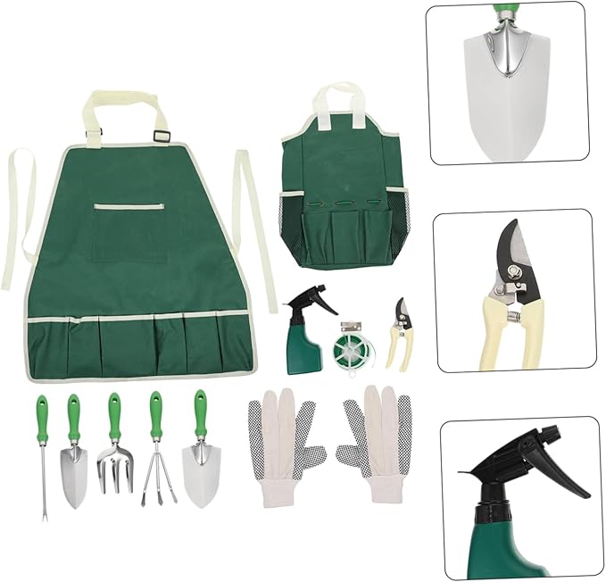 11pcs Stainless Steel Garden Tool Set with Plastic Handles Portable Shovel Rake and Apron for Planting Kit for Outdoor Use