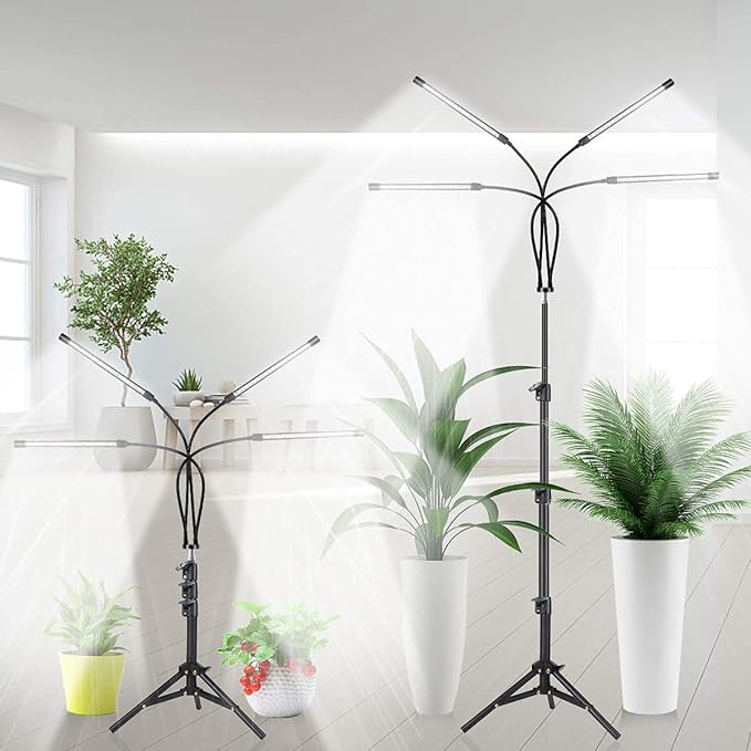 GHodec Grow Light with Stand 5500K Full Spectrum Gooseneck Floor Plant Light for Indoor Plants Growing5 Dimmable Levels &amp Auto On/Off TimerTripod Stand Plant Lamp Height Adjustable