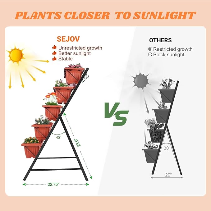 SEJOV 2 Pack Vertical Raised Garden Bed 5 Tiers Elevated Planter Box for Herbs Vegetables Flowers Graden Vertical Planter w/Drainage System for Patio Balcony Garden Outdoor Indoor Plants Dark Red