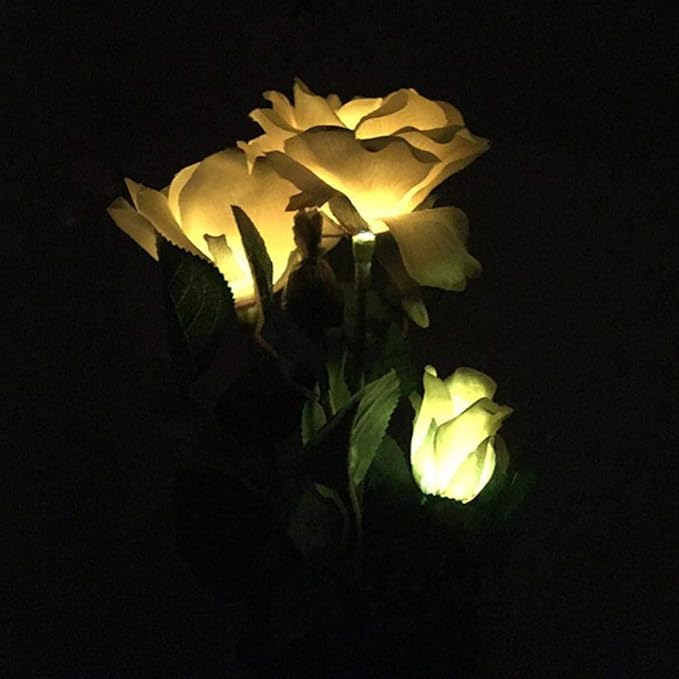 Plant Growing Lamps Solar Light LED 3 Heads Rose Flower Lawn Lamp Waterproof Flowers Stake Light Home Garden Yard Lawn Path Party Decorative lamp(1)