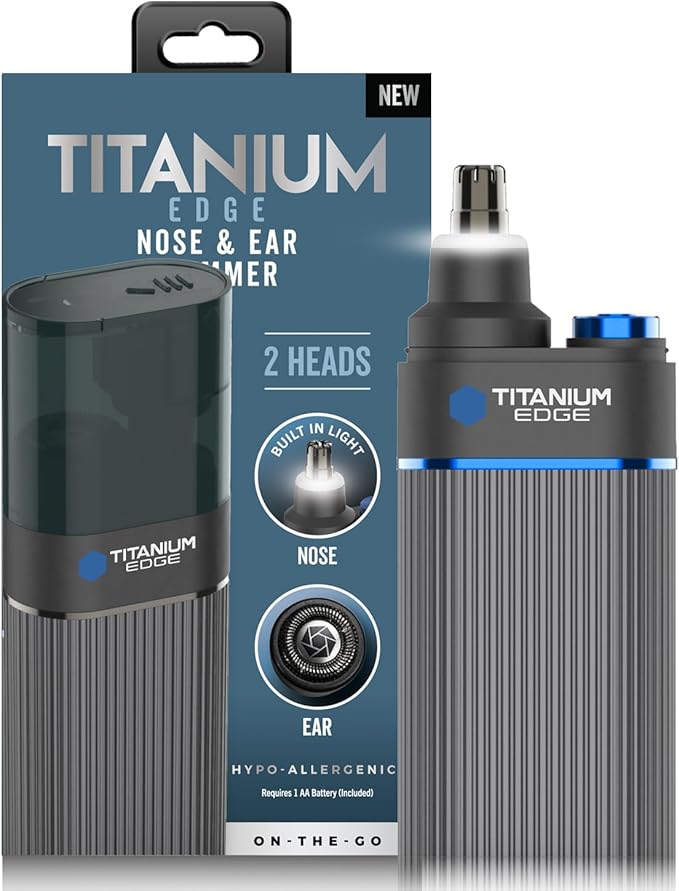 Microtouch Titanium Edge Ear &amp Nose Trimmer – Dual Rotary Blade Heads with Light – Water Resistant – Travel Friendly – Durable Design – Titanium Coated Blades for Precise Comfortable Grooming
