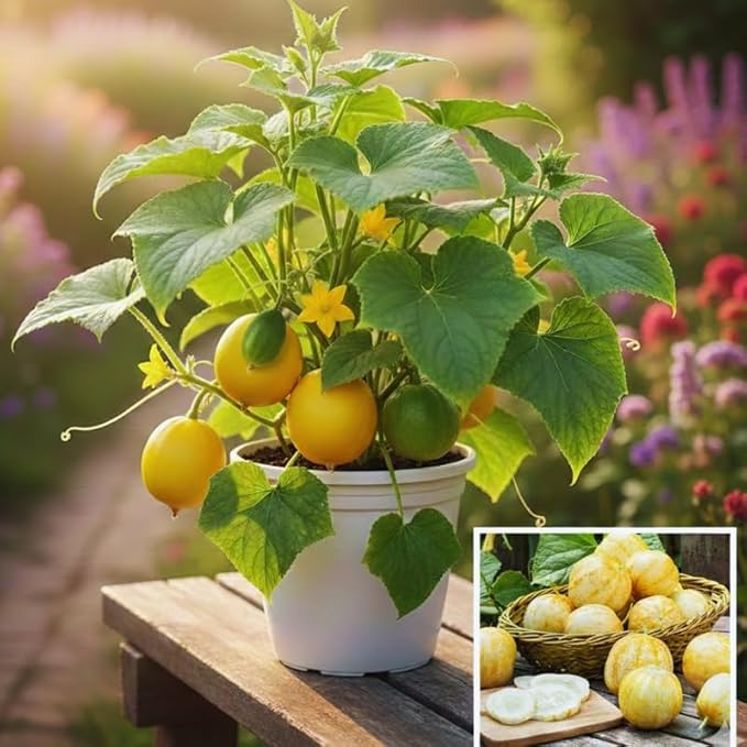 Set 2 Live Cucumber Plants for Planting Lemon Cucumber Plants Live for Planting Vegetable Plants 4 Inches Pot