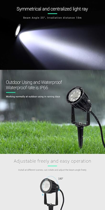 LGIDTECH FUTC04 Miboxer 6W RGB+CCT Outdoor LED Landscape Garden Spotlight AC100-240V 16 Million Colors ChangingColor Temperature AdjustableMemory Function.Smartphone Can't Control Directly