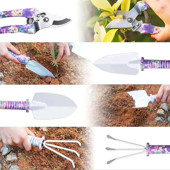 Garden Tool Sets Gardening Grandma Kid Gifts 10 Pieces Plant Hand Tool Sets with Purple Carrying Case for Men Gardener