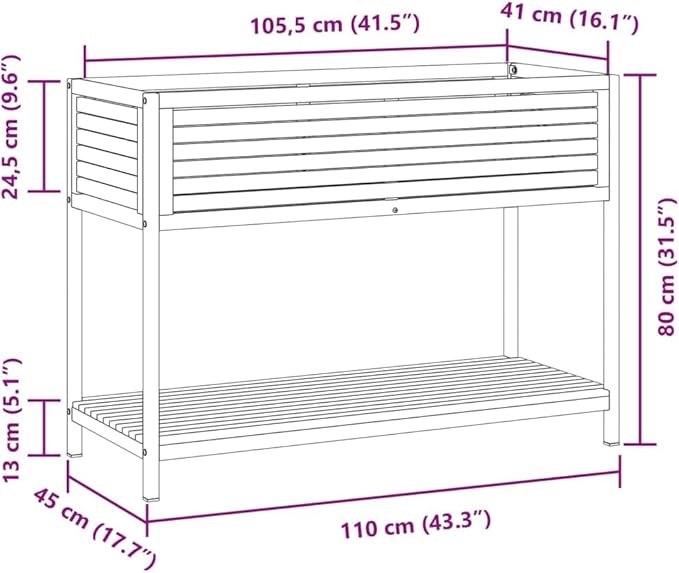 Rectangular Solid Acacia Wood Raised Garden Bed Oiled Finish 17.7 x 43.3 x 31.5 in Durable Planter for Outdoor Plants Indoor Gardening