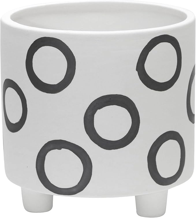 Generic S2 Footed Planter W Circles 68 Ivory Beige
