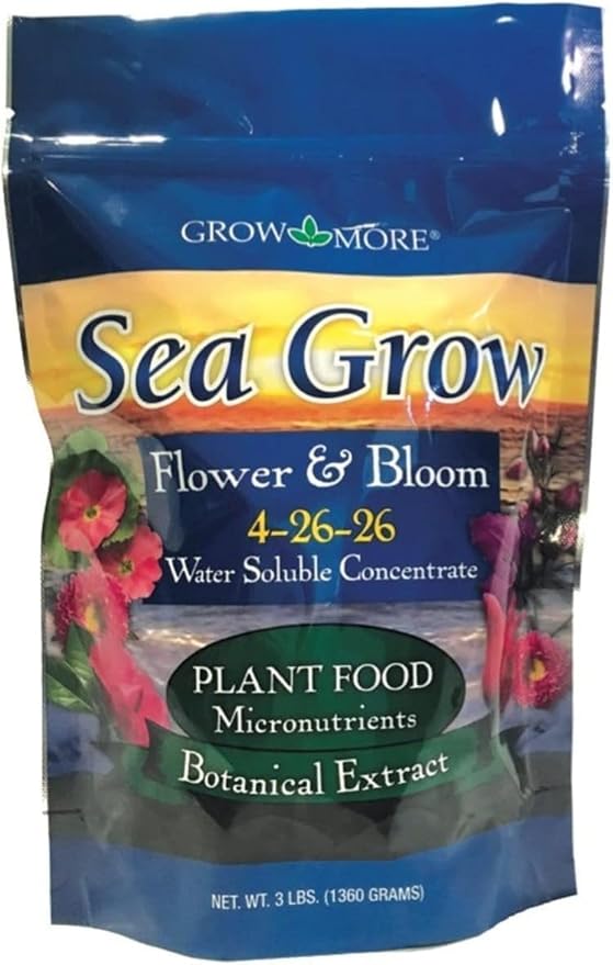 Grow More Sea Grow Flower &amp Bloom (4-26-26) - 3lbs of Seaweed Fertilizer for Plants - Water Soluble Fertilizer for Vegetables &amp Fruits - High Phosphorus Flower Food w/Seaweed Extract for Plant