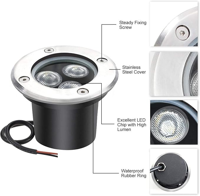 4 Pack LED Landscape Lights - 3W Low Voltage Ground Well Light DC 12V/24V Pathway Lights 300LM Warm White 3500K Water-Resistant LED Outdoor Spotlights for DrivewayWhite-24v(3w)