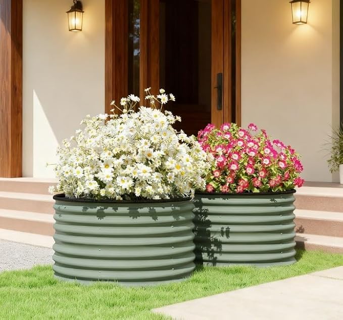 Metal Planter BoxSet of 2 Raised Garden Bedwith Safety Edging Easy to Assemble Stock Tank