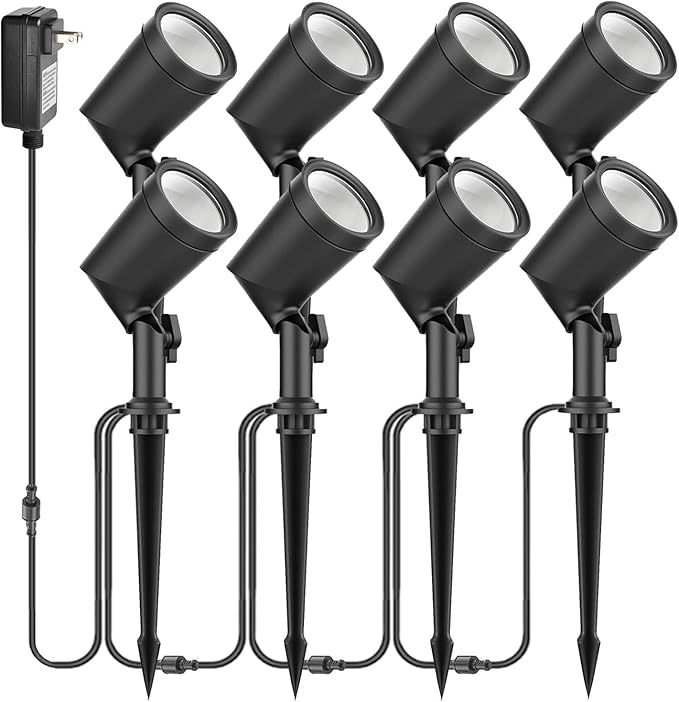 ZYAN Die-Cast Aluminum Landscape Spotlights 6W 600LM 2700K Warm White Low Voltage IP65 Waterproof Outdoor Landscape Lighting for Patio Garden Yard Path 8 Pack
