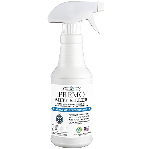 Premo Guard Natural Mite Spray – 32 oz Bottle – Plant Based Treatment for Dust Spider Carpet Bird Rat Mites – Safe for Families Pet Home Bedding &amp Furniture When Used As Directed
