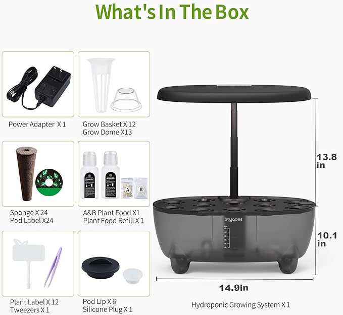 12-Pod Indoor Herb Garden Hydroponics Growing System Kit with LED Grow Light Indoor Gardening System for Herbs Vegetables Lettuce on Countertop (Seeds NOT Included)